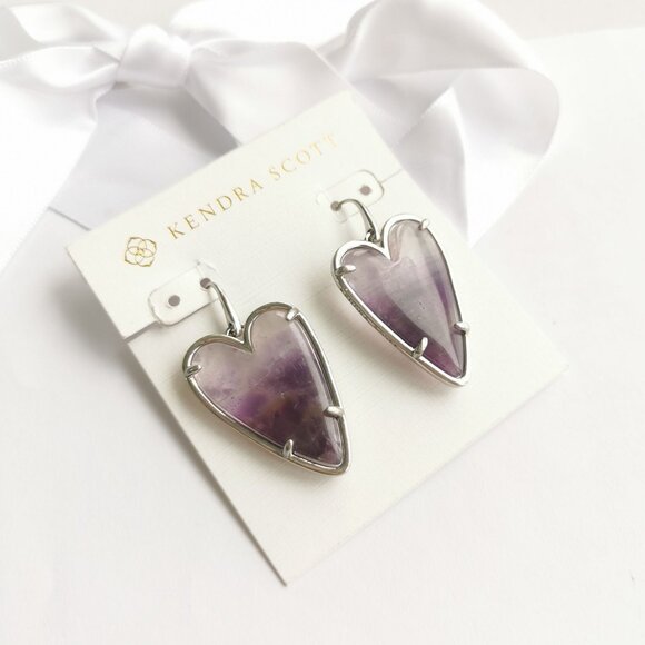 Kendra Scott Ansley Heart Silver Amethyst Earrings - Picture 3 of 3